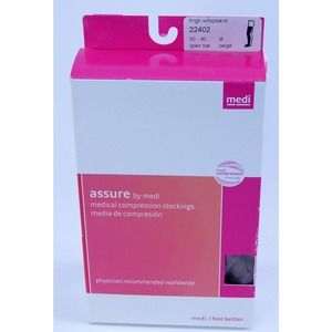 Medivan Compression Stocking Beige Open Toe Thigh W Topband 30-40 mmhg Medium